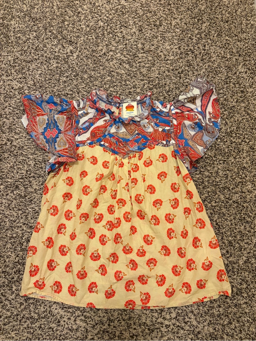 FARM Rio Yellow Tunic with Red Floral Bodice & Blue Paisley Yoke